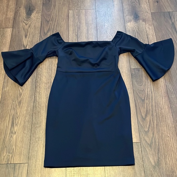 Betsy Johnson navy off the shoulder dress with bell sleeves size 10 - Picture 2 of 7